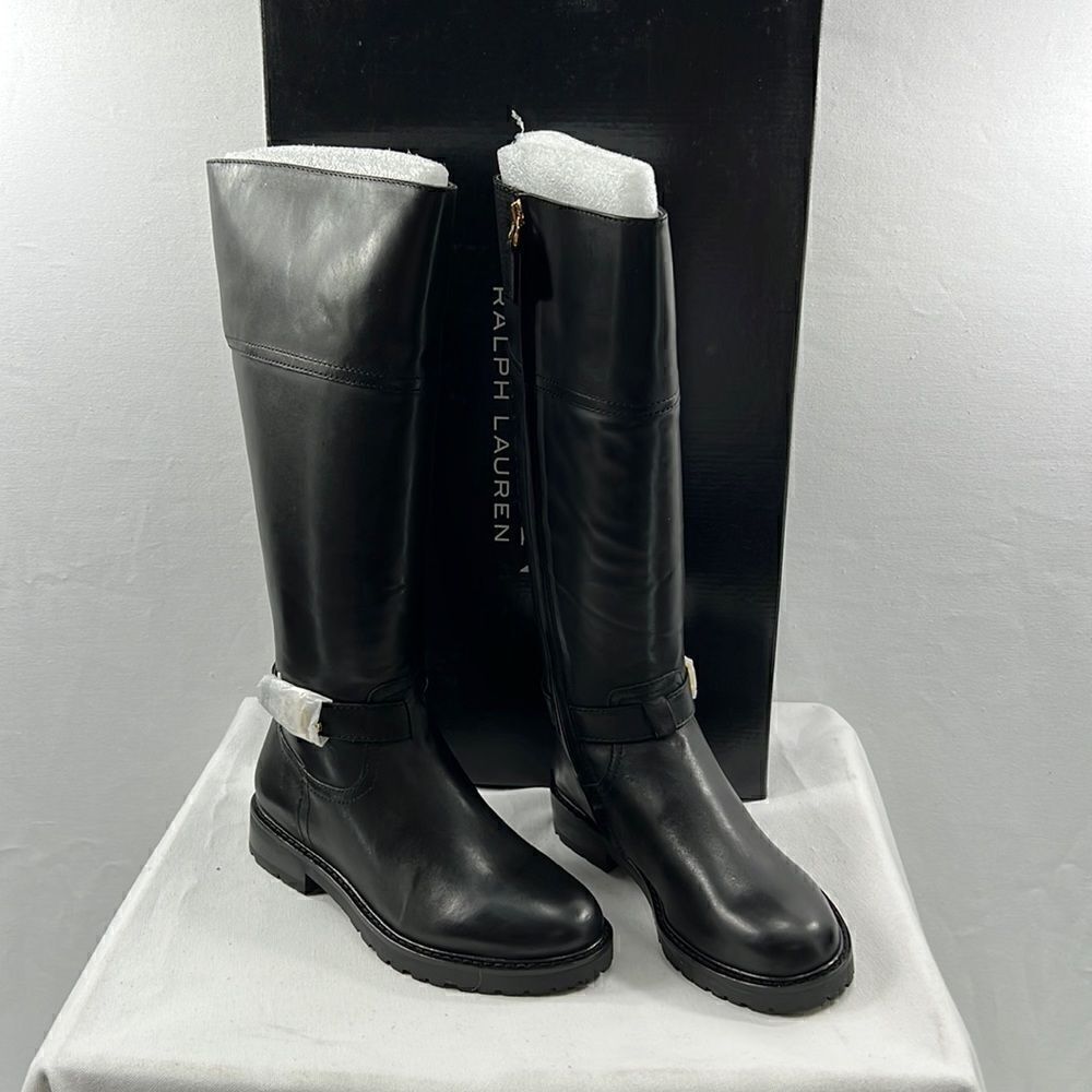 Lauren by Ralph Lauren Everly Wide Calf Riding Boots Black size 5 B
